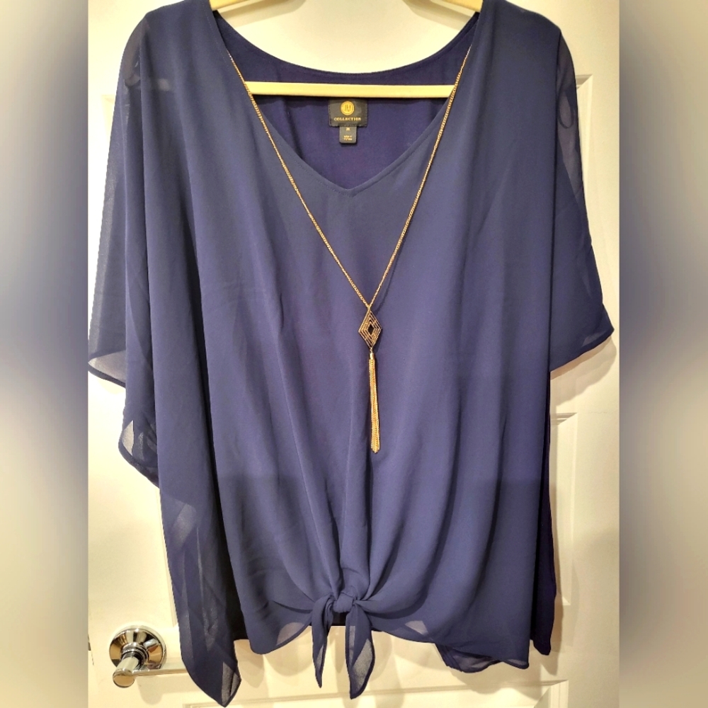 MICHAEL Michael Kors Navy Blue Sheer Tie-Front Blouse